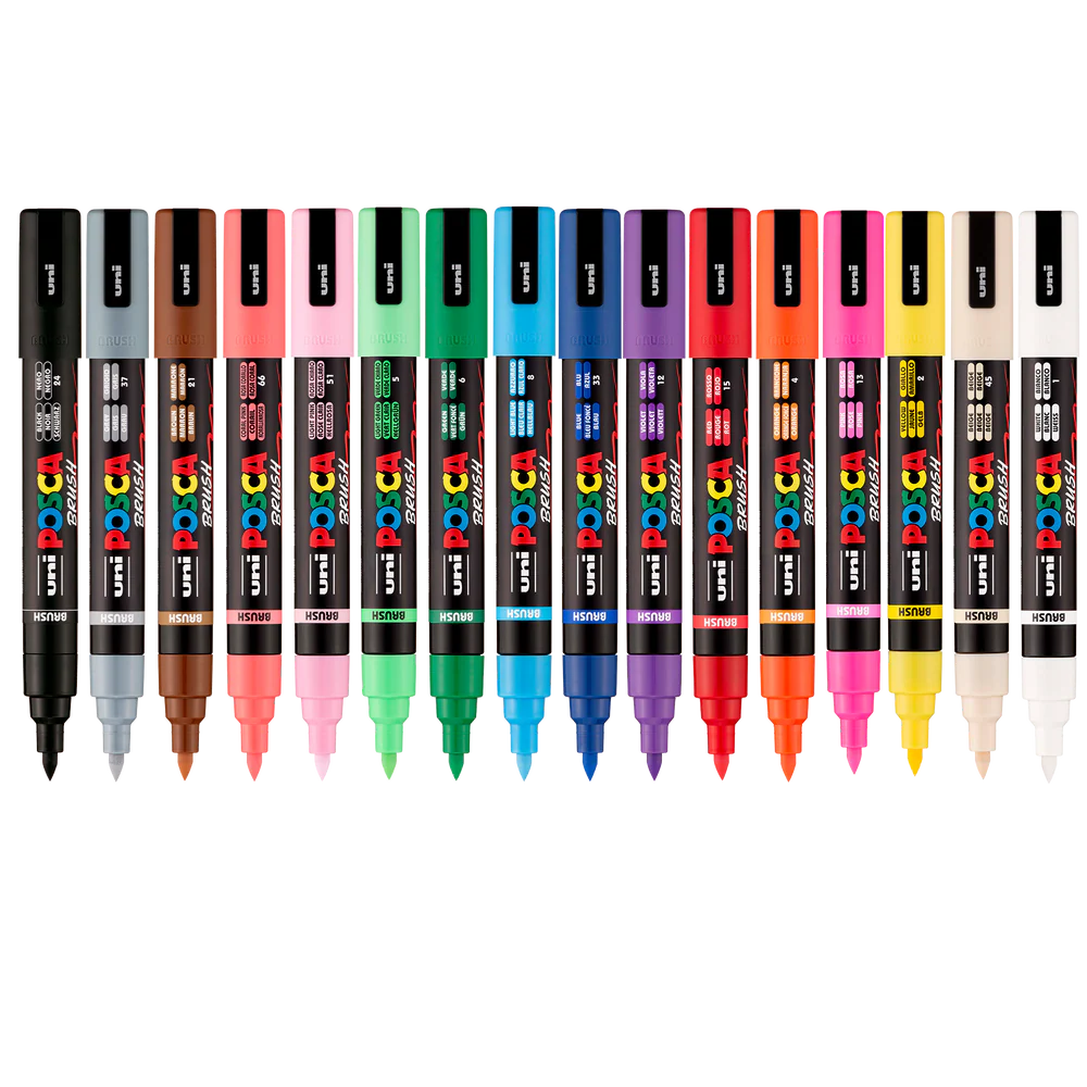 Marqueurs acryliques POSCA PC-5BR Pinceau - Lot de 16