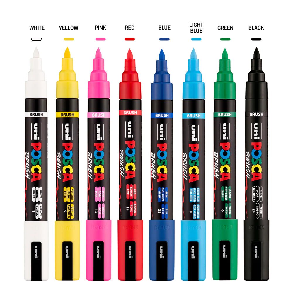Marqueurs acryliques POSCA PC-5BR à pointe pinceau, lot de 8