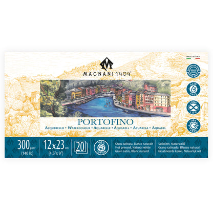 Magnani Portofino Watercolour Pad Natural White Hot Pressed 300gsm, 12 x 23 cm