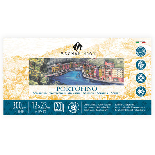 Magnani Portofino Watercolour Pad Natural White Hot Pressed 300gsm, 12 x 23 cm