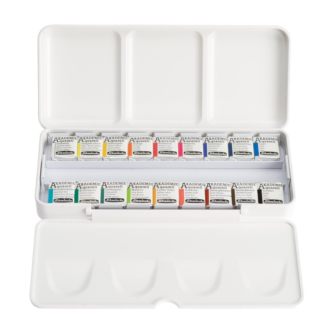 Schmincke Akademie Aquarell Set of 18 x 1/2 Pans with Brush Band