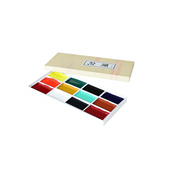 Yasutomo Sumi-e Traditional Japanese Watercolor Plastic Set - 12 Colors