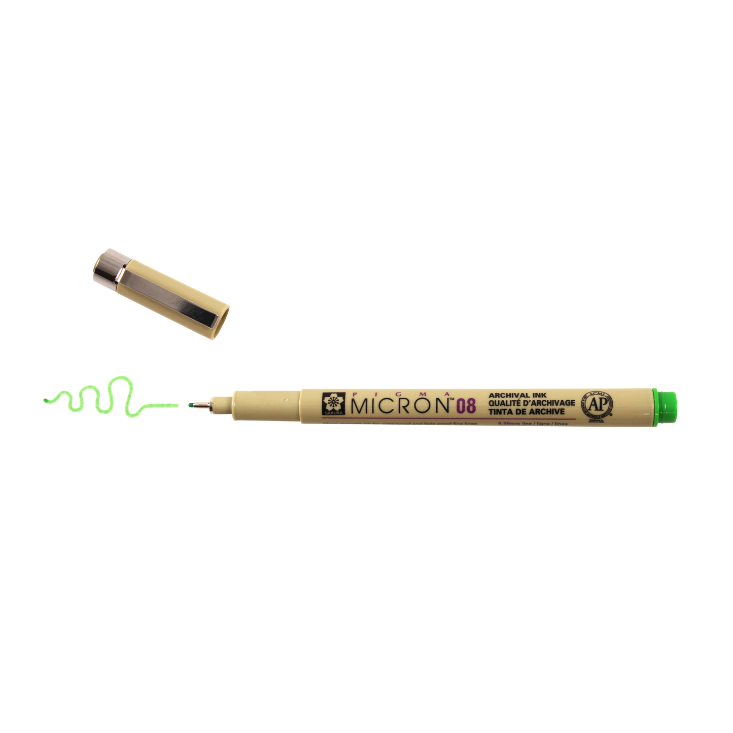 Sakura Pigma Micron Pen - Fresh Green, 08 point, cap off