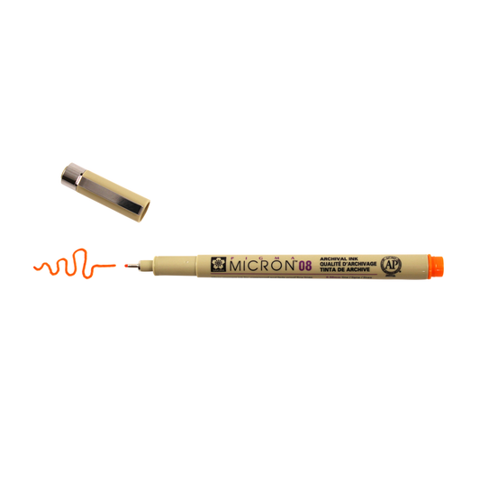 Sakura Pigma Micron Pen - Orange, 08 point, cap off