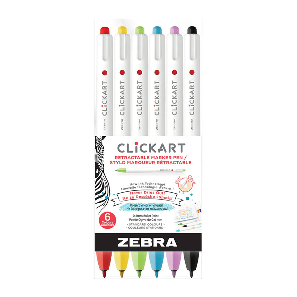Zebra CLiCKART Retractable Marker 0.6mm - Set of 6