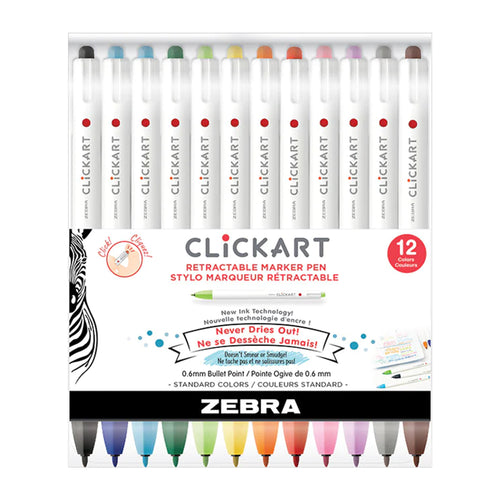 Zebra CLiCKART Retractable Marker 0.6mm - Set of 12