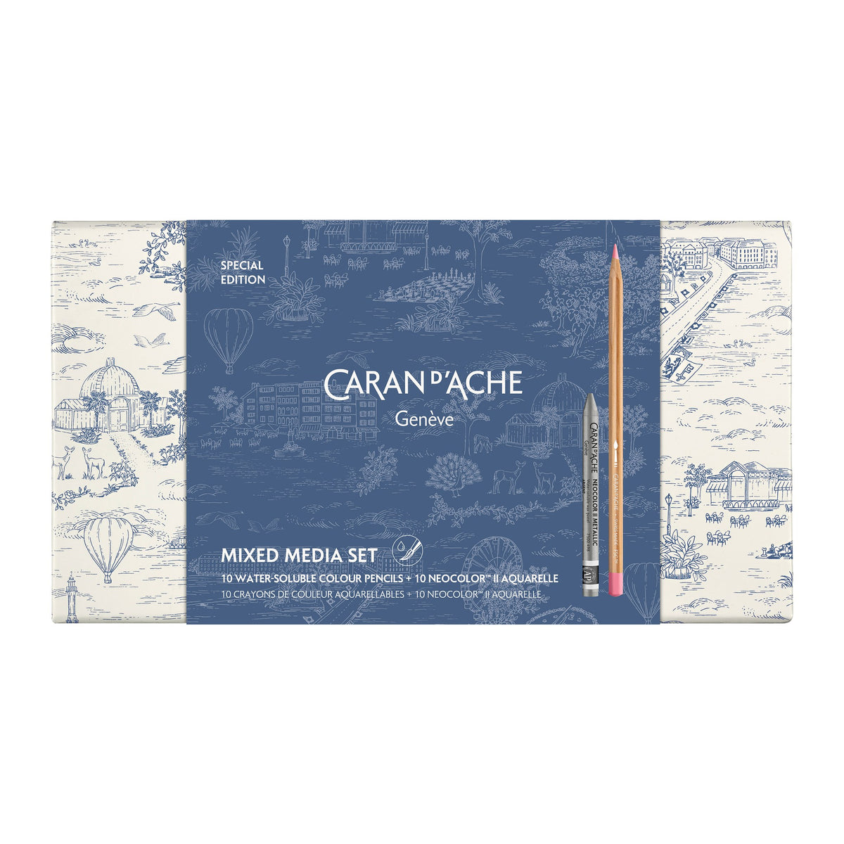 Caran d'Ache Toile de Jouy Mixed Media Set of 20 box with sleeve
