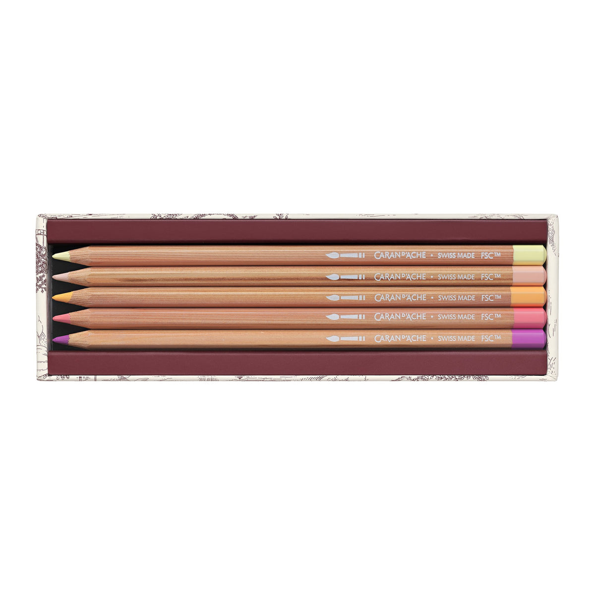 Caran d'Ache Toile de Jouy Colour Set open, showing water-soluble coloured pencils
