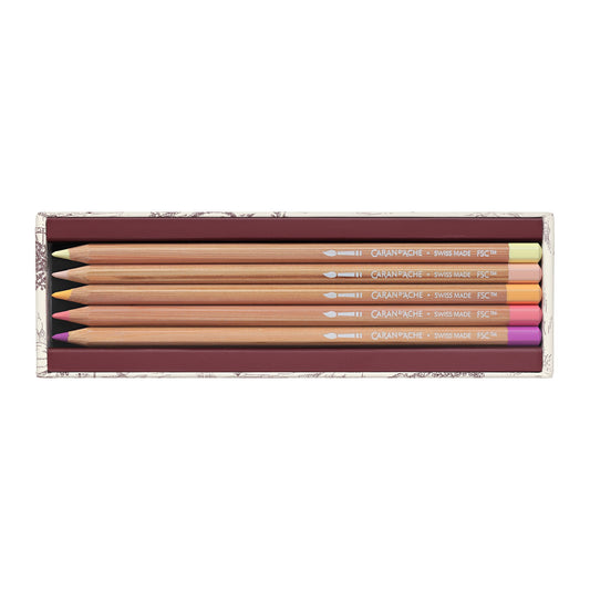 Caran d'Ache Toile de Jouy Colour Set open, showing water-soluble coloured pencils