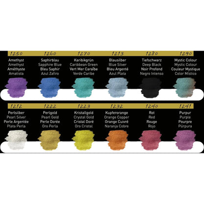 FineTec Pearlescent Watercolours Set of 12 Rainbow (Feather image)