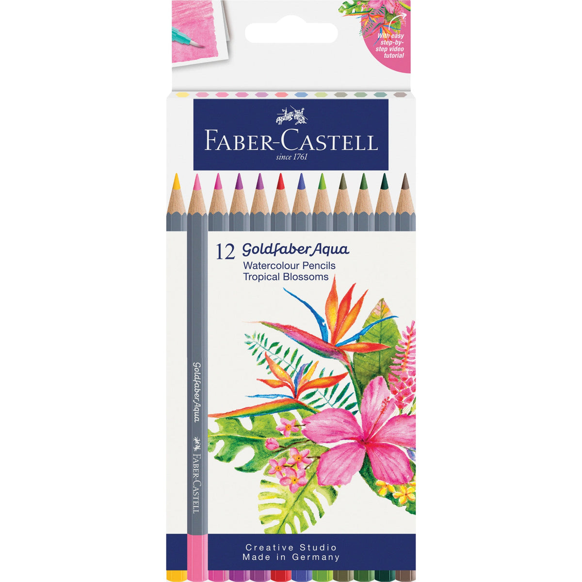 Faber-Castell Tropical Escapes Goldfaber Aqua Watercolour Pencil Set of 12 - Tropical Blossoms