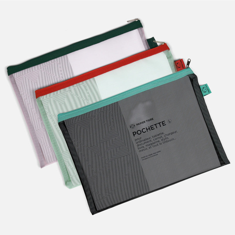 Papier Tigre Mesh Pouch (L) - Pink & Green