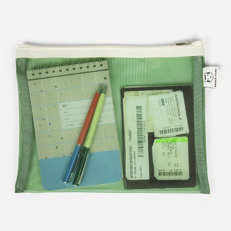 Papier Tigre Mesh Pouch (M) - Green & Light Yellow