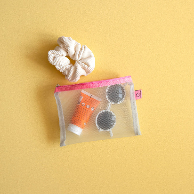 Papier Tigre Mesh Pouch (S) - White & Pink