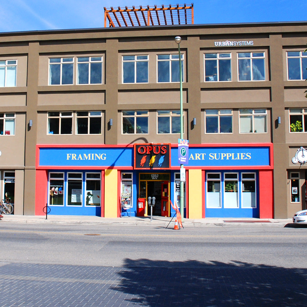 Opus Art Supplies Kelowna storefront at 1357 Ellis St., across from the Kelowna Downtown Library ORL Branch.