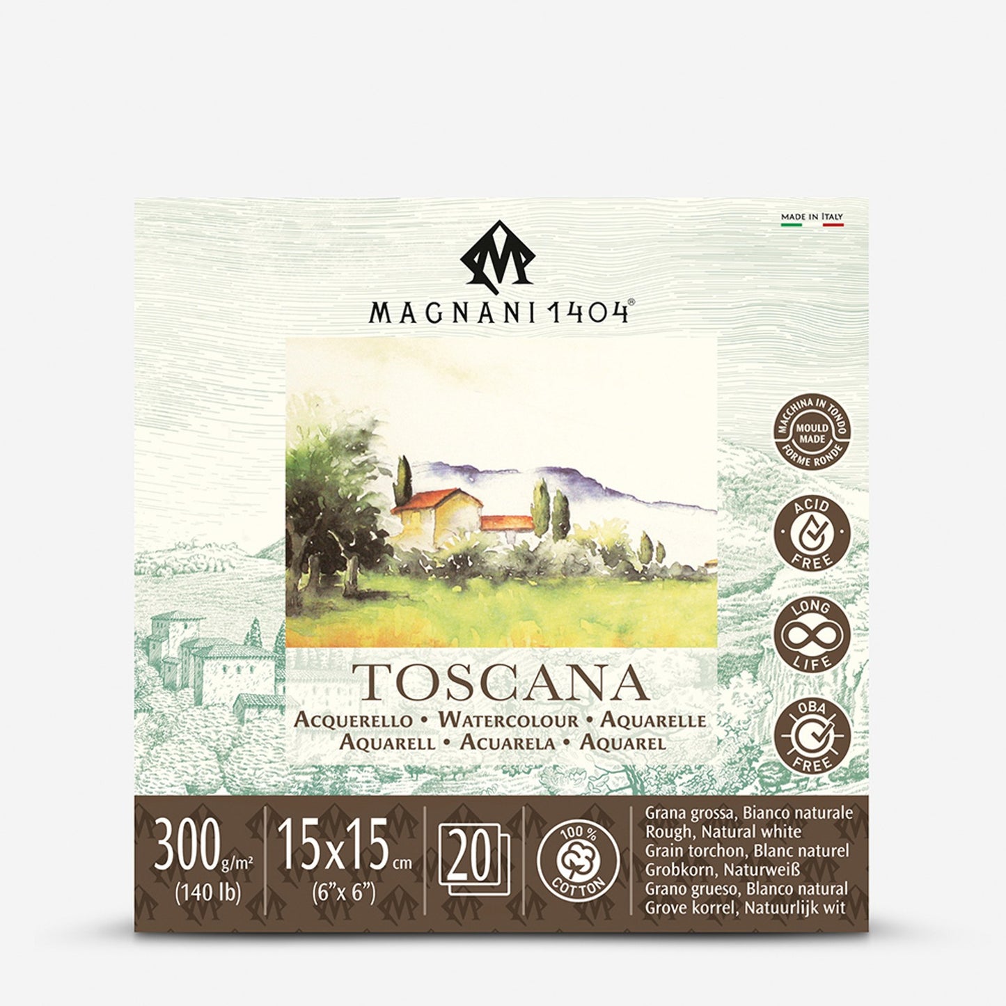 Magnani Toscana Watercolour Pad Natural White Rough 300gsm, 15 x 15 cm