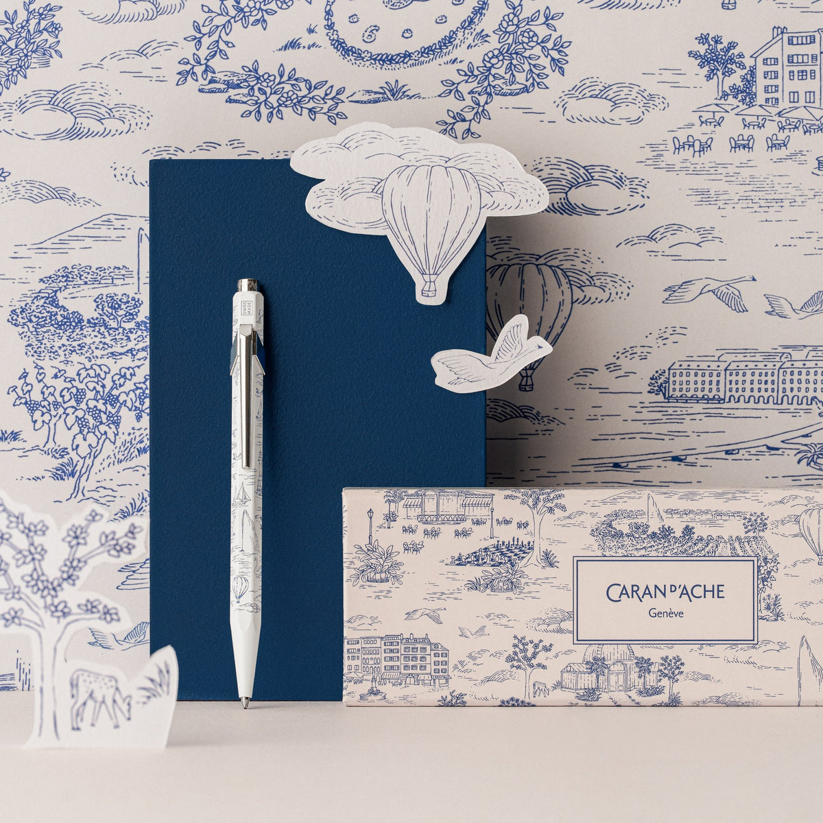 Caran d'Ache Toile de Jouy 849 ballpoint pen in white with its gift box