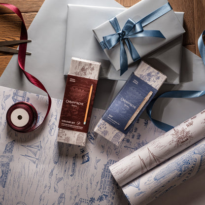 Caran d'Ache Toile de Jouy Colour Set gift-wrapped with ribbon