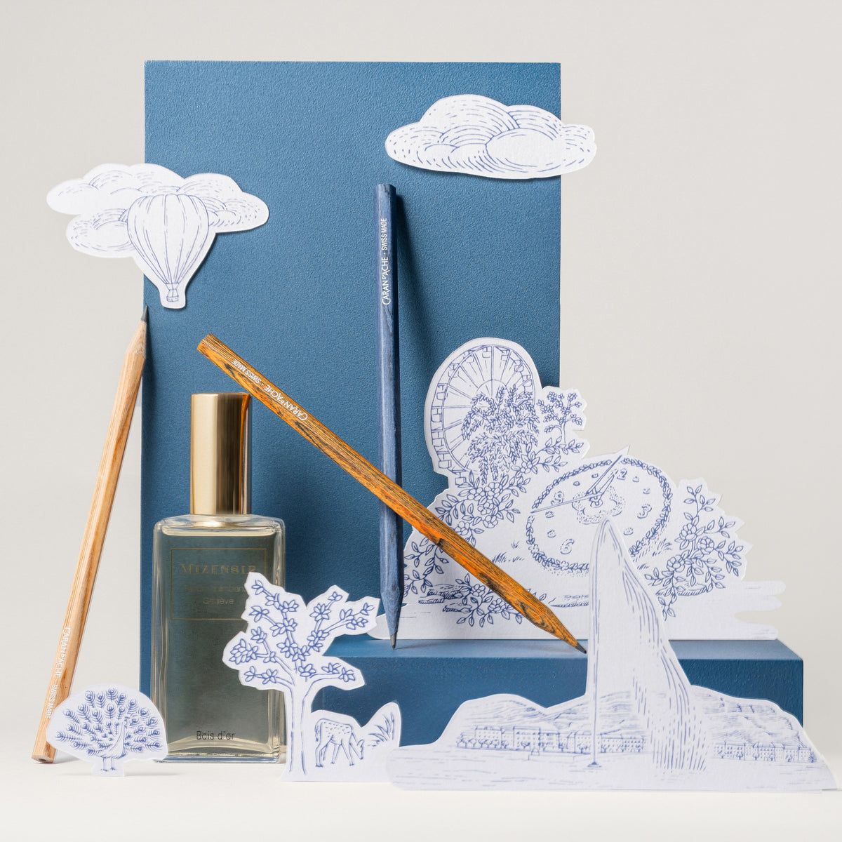 Caran d'Ache Toile de Jouy Les Crayons de la Maison scented pencils with Geneva paper cut-outs