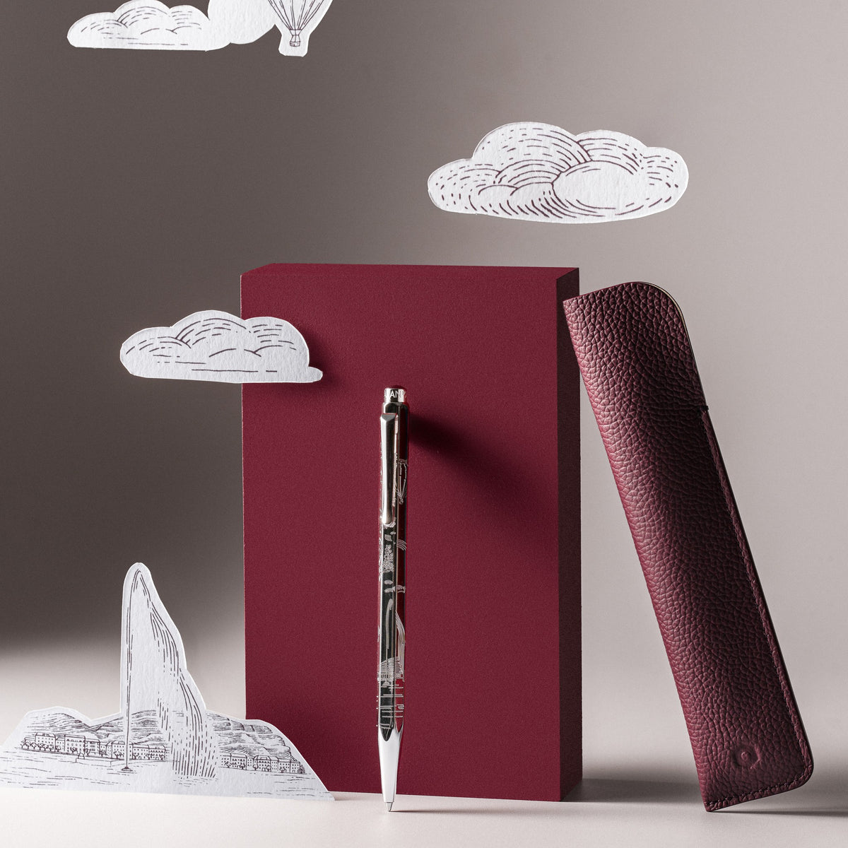 Caran d'Ache Toile de Jouy Ecridor ballpoint pen with burgundy leather holder