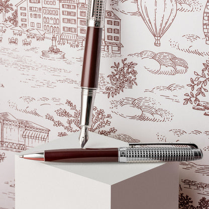 Caran d'Ache Toile de Jouy Léman ballpoint and fountain pens on the Toile de Jouy pattern
