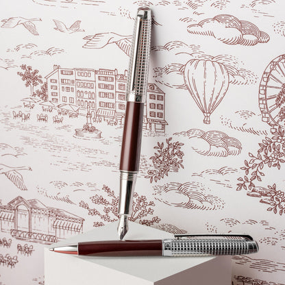 Caran d'Ache Toile de Jouy Léman fountain pen on the Toile de Jouy pattern
