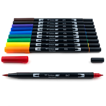 Lot de 10 feutres double-pointe Tombow - Palette primaire