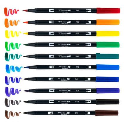 Lot de 10 feutres double-pointe Tombow - Palette primaire