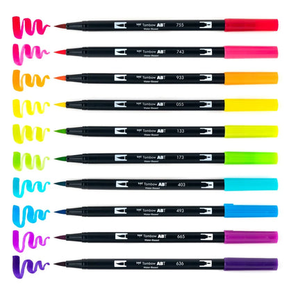 Ensemble de 10 stylos pinceaux doubles Tombow - Palette lumineuse