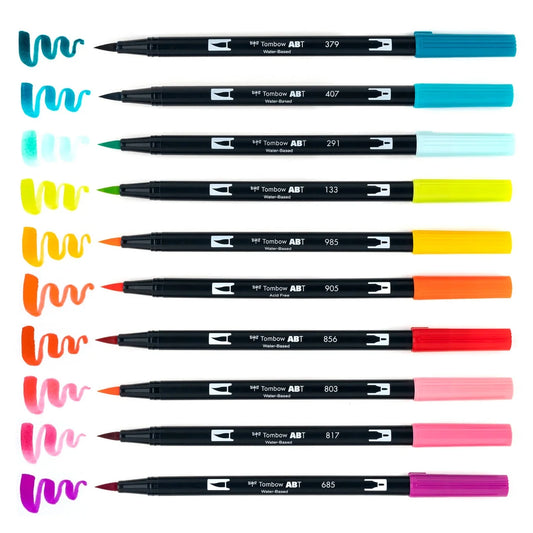Lot de 10 feutres-pinceaux doubles Tombow - Tropical