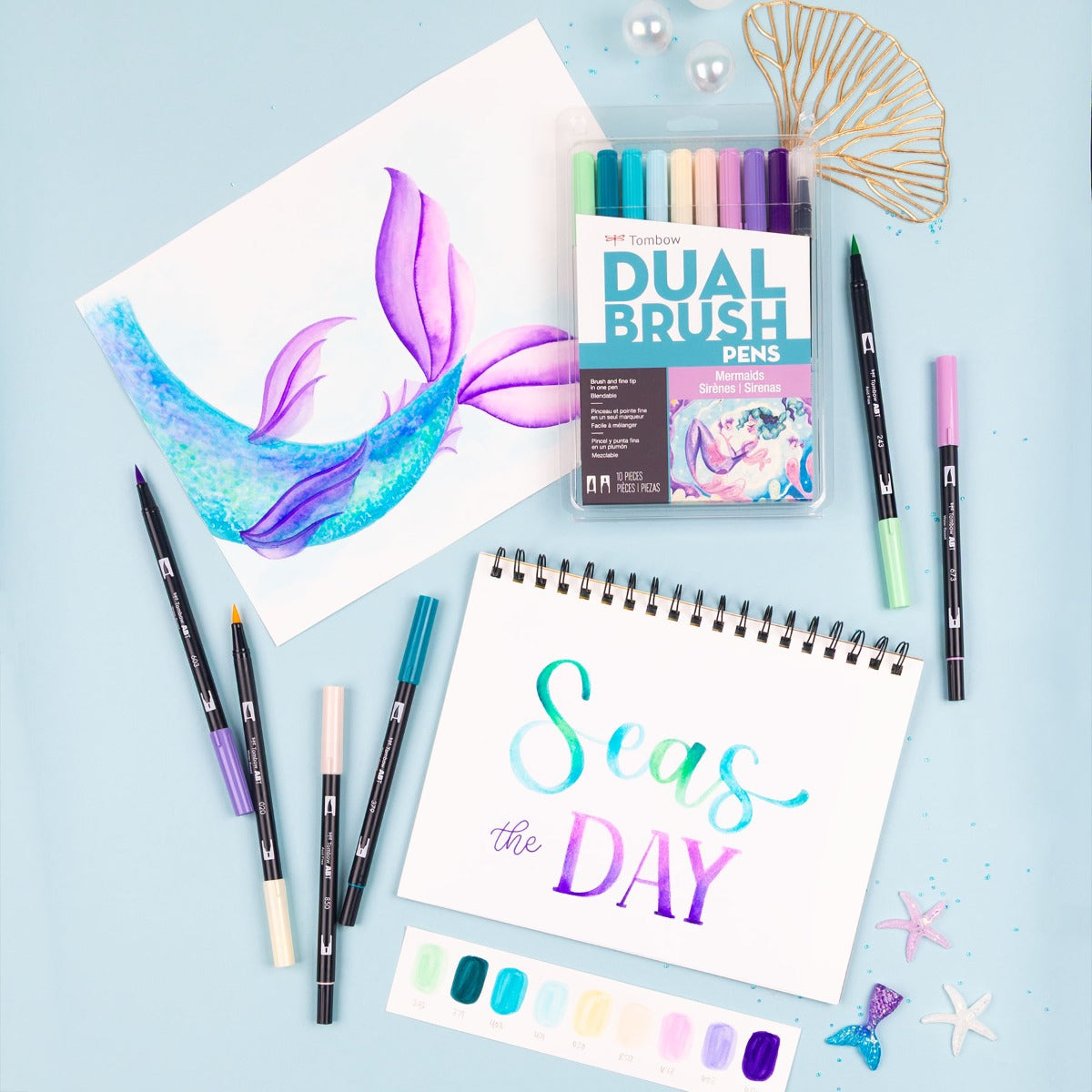 Tombow Dual Brush Pen Set of 10 - Mermaids