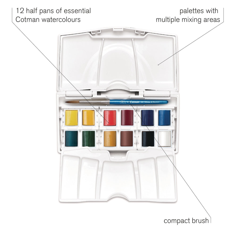 Cotman Water Colours Palette Pocket Pan Box 13 Piece Set