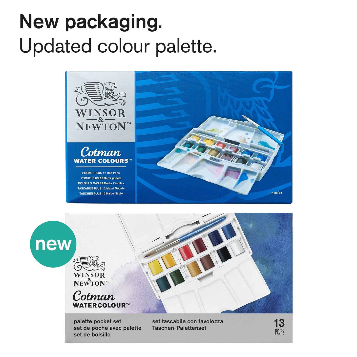 Winsor & Newton Cotman Watercolour Palette Pocket Pan Box 13 Piece Set