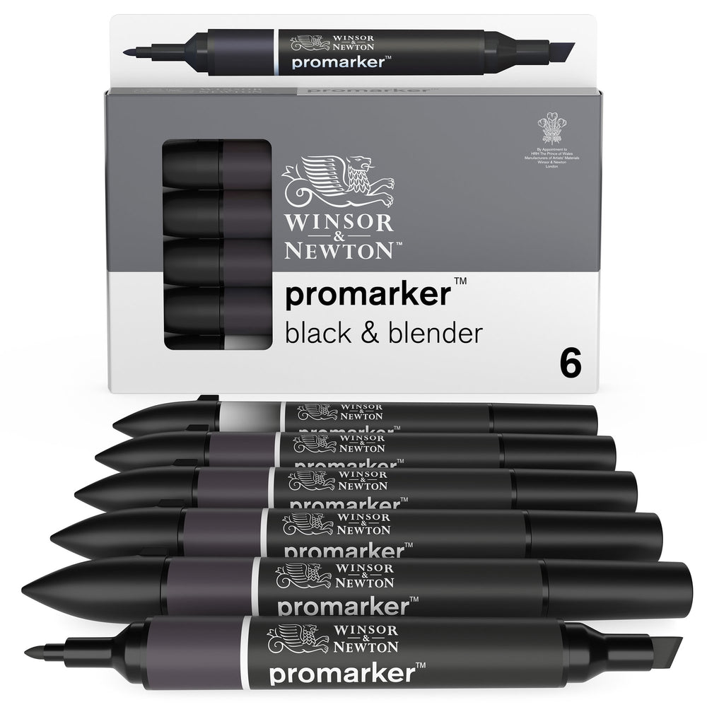Winsor & Newton Promarker Set of 6 - 5 Black + Blender