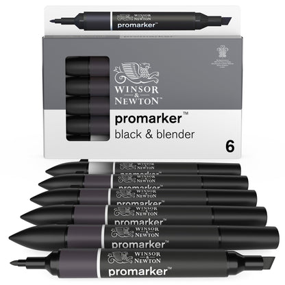 Winsor &amp; Newton Promarker Coffret de 6 - 5 Noirs + Blender - Déstockage
