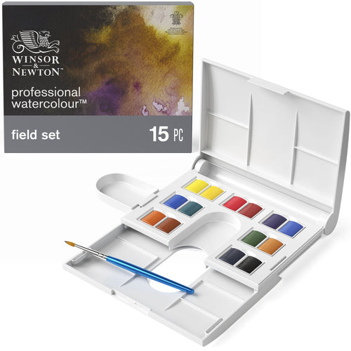 Winsor & Newton Professional Watercolours - Compact Half Pan & Brush Set of 14