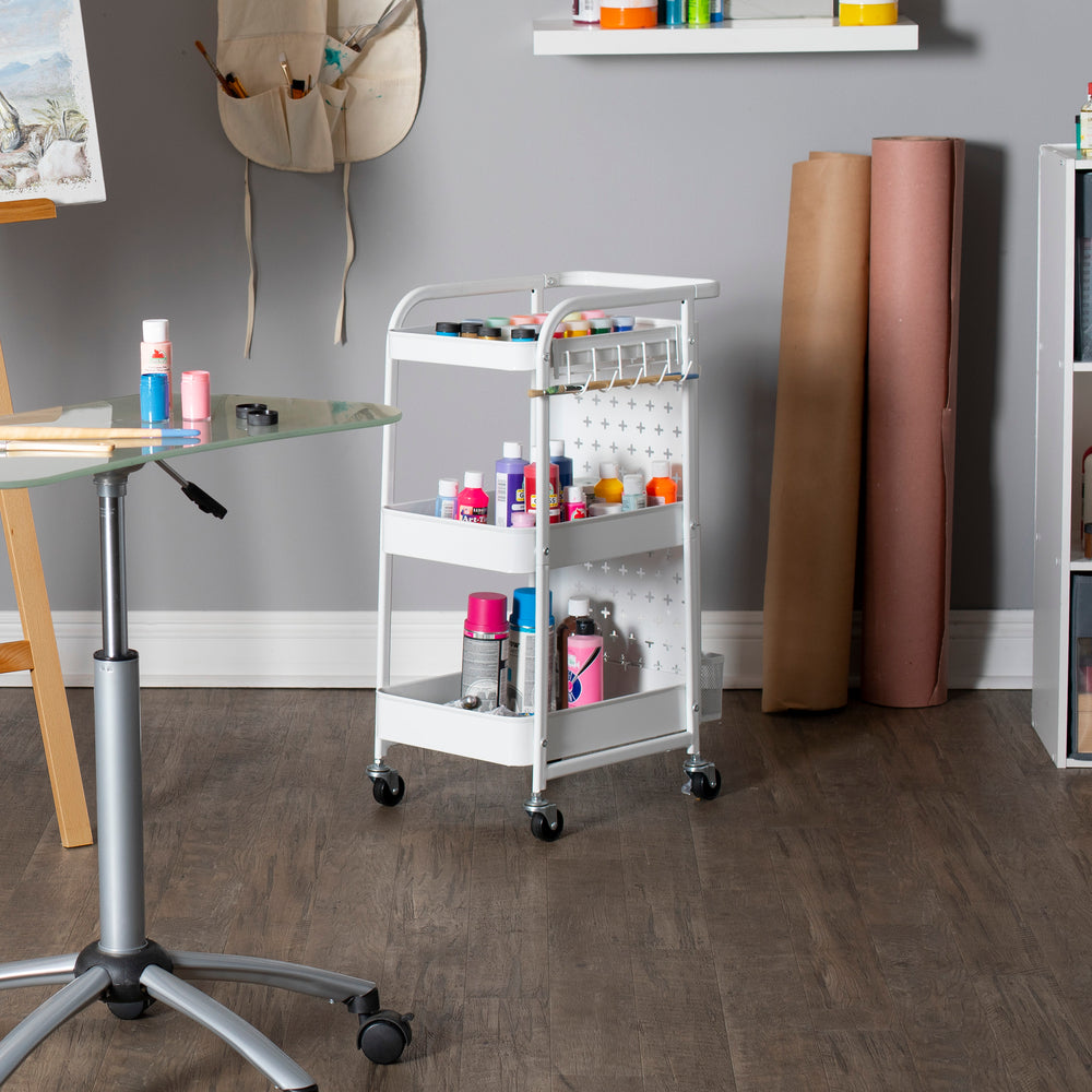 Streamline 3 Tier Multi-Use Metal Mobile Cart in white - Clearance
