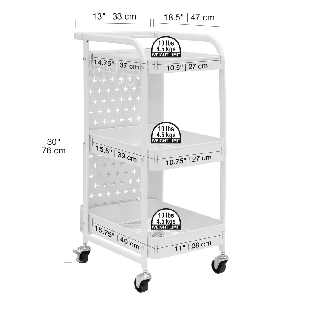 Streamline 3 Tier Multi-Use Metal Mobile Cart in white - Clearance