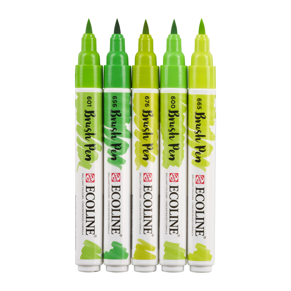 Ecoline Brush Pen Green Set of 5