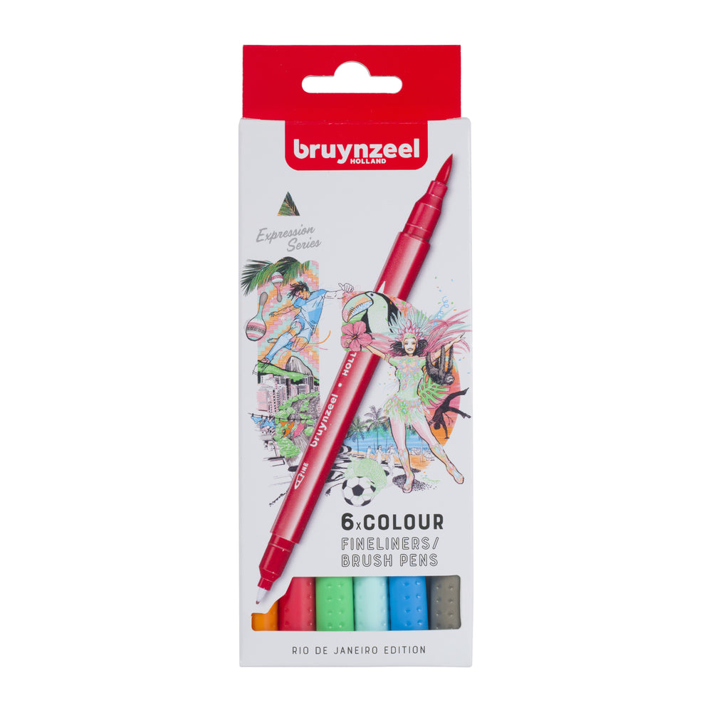 Bruynzeel Fineliner Brush Pen - Rio Set of 6 - Clearance