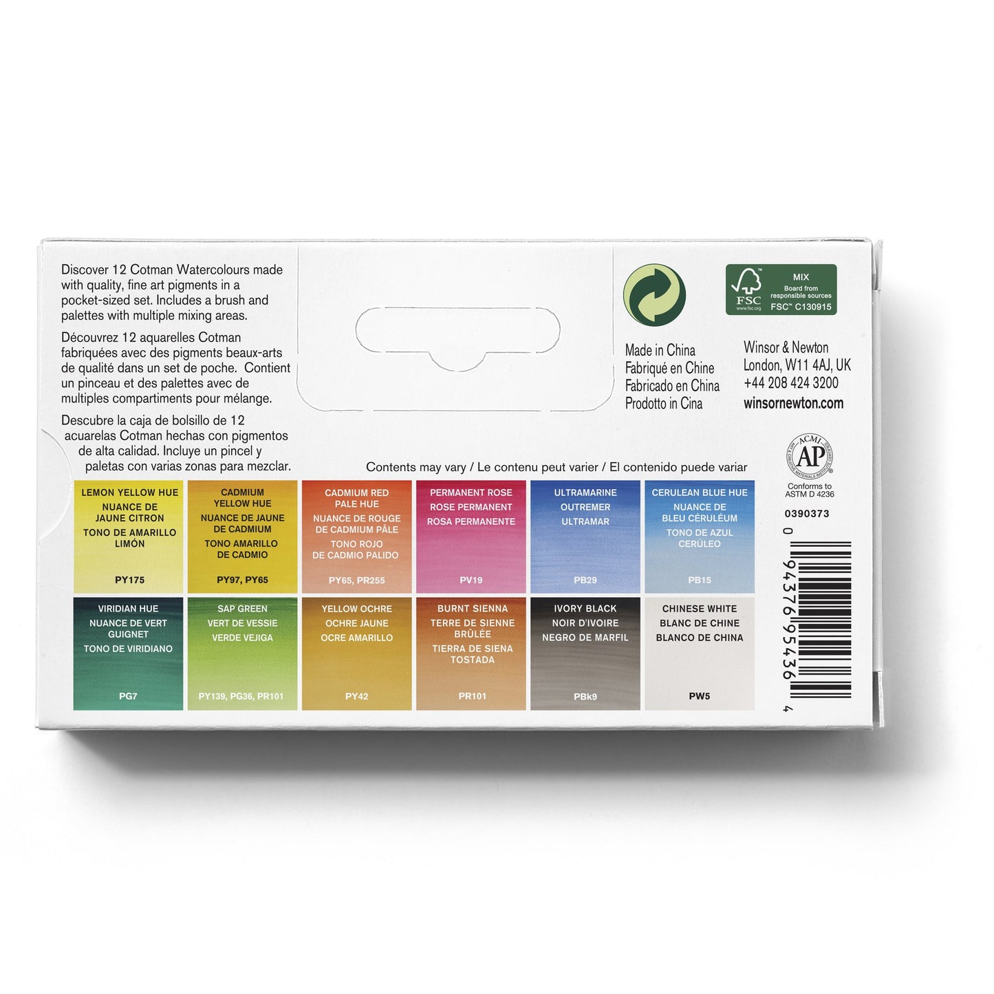 Winsor & Newton Cotman Watercolour Palette Pocket Pan Box 13 Piece Set