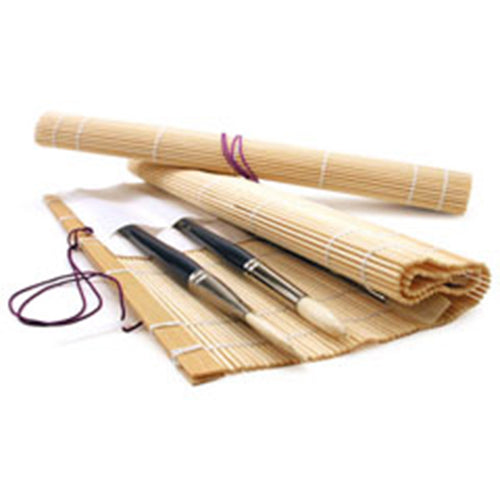 Bamboo Roll-up Brush Holder with Pocket - Medium