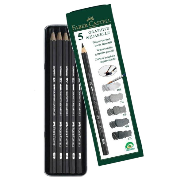 Faber-Castell Graphite Aquarelle Water-Soluble Pencil Set (HB, 2B, 4B, 6B, 8B)