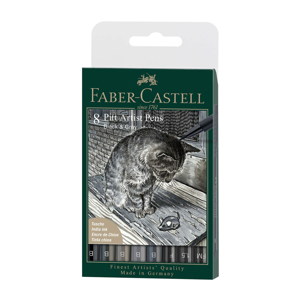 Faber-Castell PITT Artist Brush Pen Black & Grey Set of 8