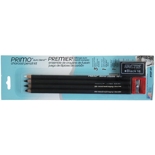 General's Primo Euro Blend Charcoal Pencil Set of 4 (3B/B/HB/WH)