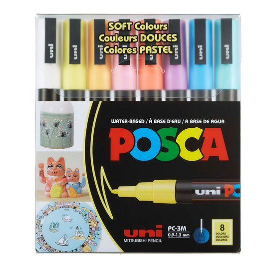 POSCA Acrylic Paint Markers PC-3M Fine Soft Colours Set of 8