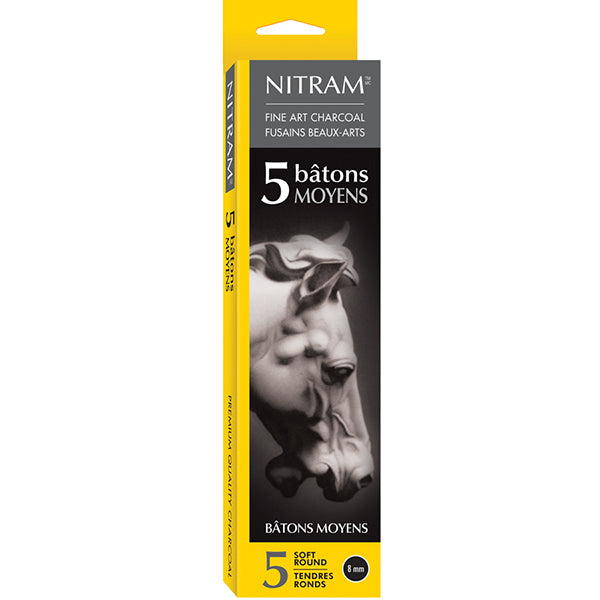 Nitram Fine Art Extra Soft Charcoal Box of 5 Moyen Round 8mm