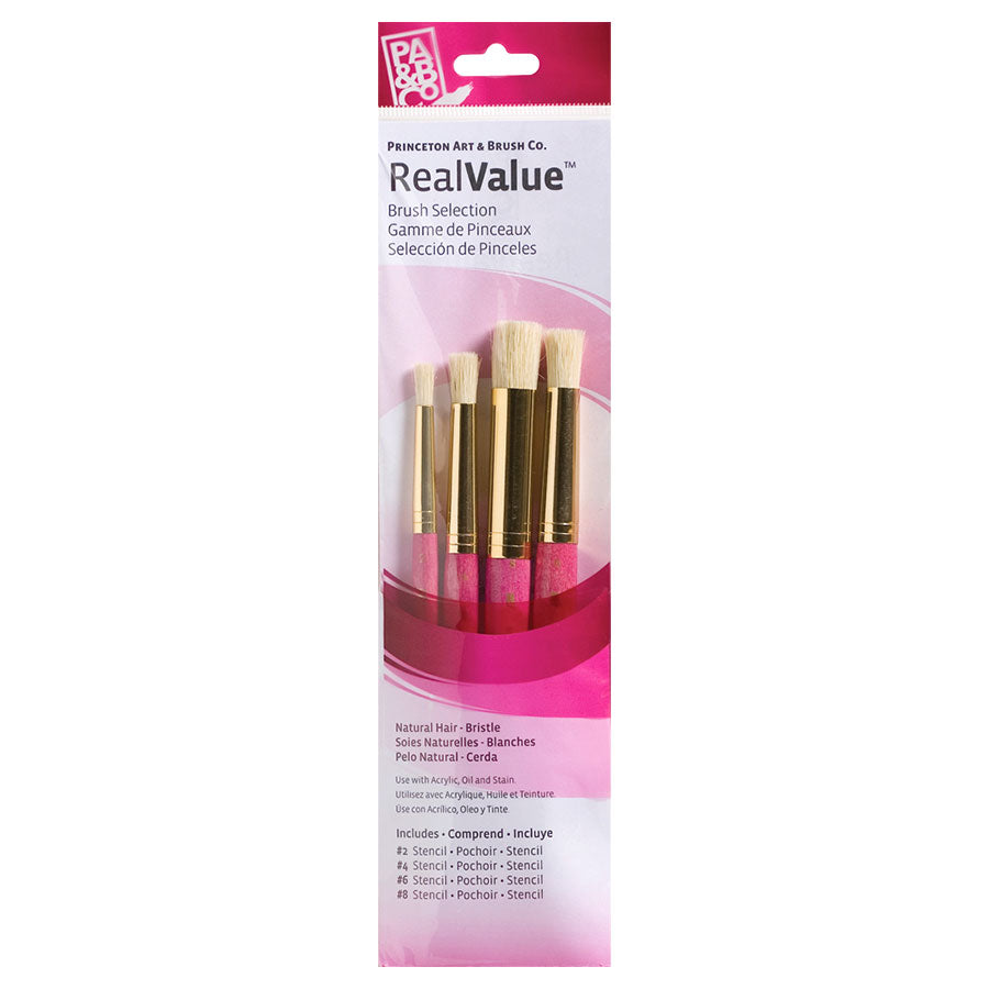Princeton RealValue Brush Set of 4 - Pink Label Synthetic White Taklon Stencil 2, 4, 6, 8