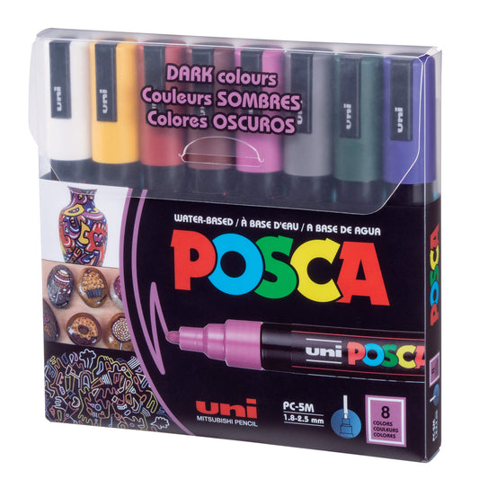 POSCA Acrylic Paint Markers PC-5M Medium Dark Colours set of 8