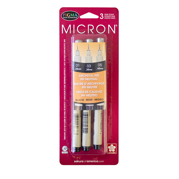 Sakura Pigma Micron Pen - Black Set of 3 (01, 03, 05)